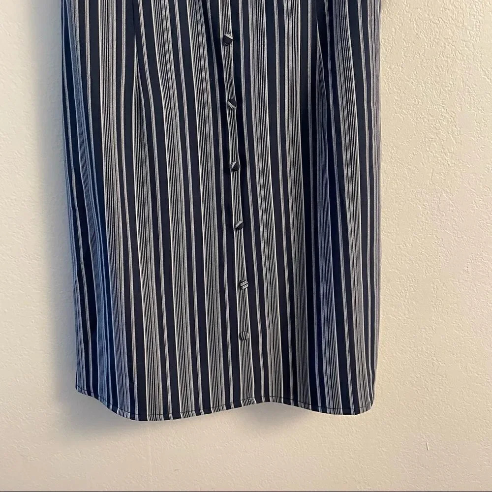 Navy Blue Striped Button-Front Mini Dress - Picture 12 of 14